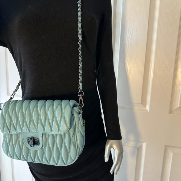 BADGLEY MISCHKA Blue Quilted Vegan Leather Bag NWT - Picture 5 of 6